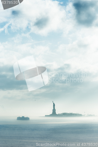 Image of Staten Island Ferry and Statue of Liberty.