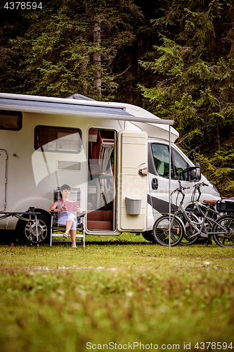 Image of Family vacation travel, holiday trip in motorhome