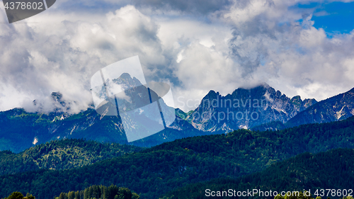 Image of Beautiful natural landscape of the Alps. Forggensee and Schwanga