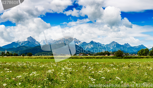 Image of Beautiful natural landscape of the Alps. Forggensee and Schwanga