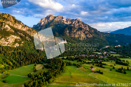 Image of Beautiful natural landscape of the Alps. Forggensee and Schwanga