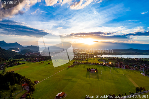 Image of Panorama from the air sunset Forggensee and Schwangau, Germany, 