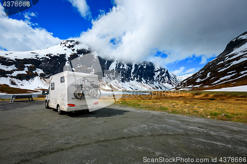 Image of Family vacation travel RV, holiday trip in motorhome