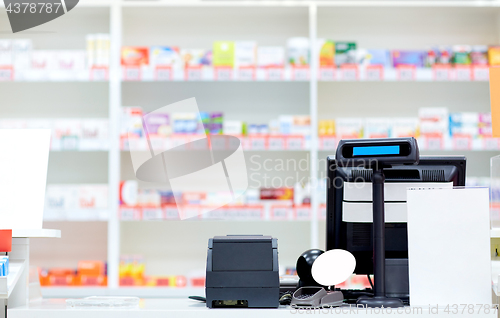 Image of cash desk at pharmacy or drugstore