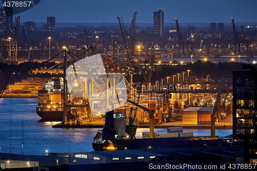 Image of Container Port in Rotterdam at night