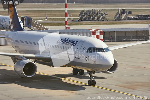 Image of Airplane arriving at the terminal