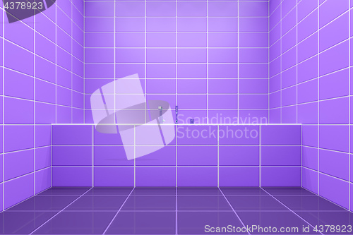 Image of purple tiled bathroom side view to the tub
