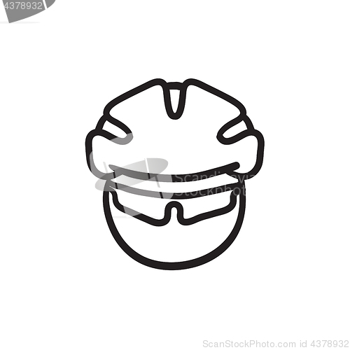 Image of Man in bicycle helmet and glasses sketch icon.