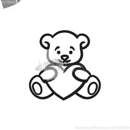 Image of Teddy bear with heart sketch icon.