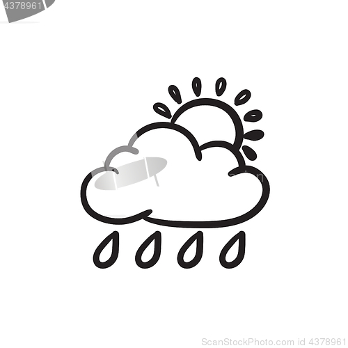 Image of Cloud with rain and sun sketch icon.