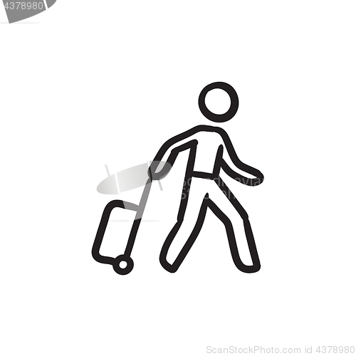 Image of Man with suitcase sketch icon.