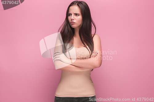 Image of The young woman\'s portrait with sad emotions