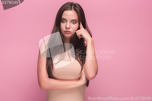 Image of The young woman\'s portrait with sad emotions