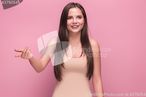 Image of The young woman\'s portrait with happy emotions