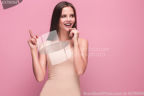 Image of The young woman\'s portrait with happy emotions