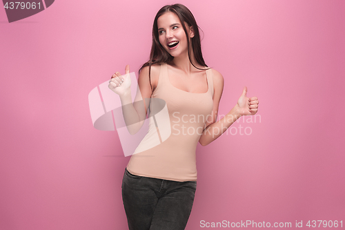 Image of The young woman\'s portrait with happy emotions