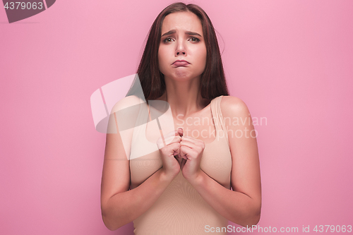 Image of The young woman\'s portrait with sad emotions