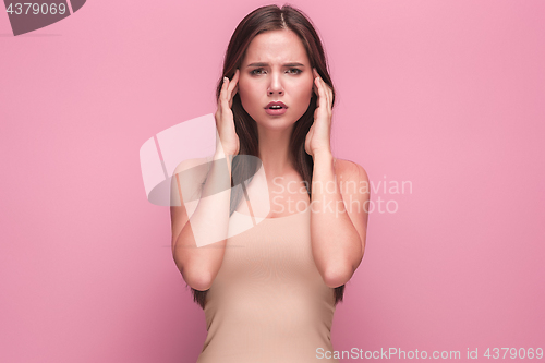 Image of The young woman\'s portrait with sad emotions