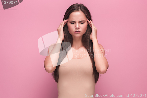 Image of The young woman\'s portrait with sad emotions