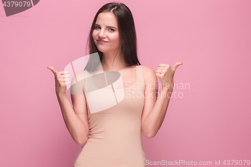 Image of The young woman\'s portrait with happy emotions