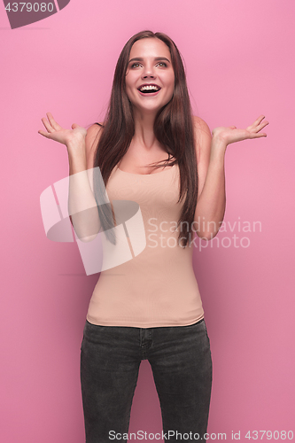 Image of The young woman\'s portrait with happy emotions