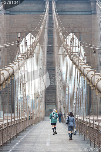 Image of Brooklyn bridge at sunset, New York City.