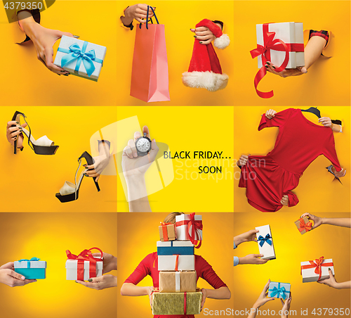 Image of The collage about black friday and sale concept