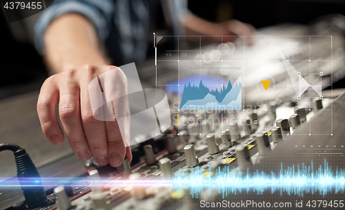 Image of hands on mixing console at sound recording studio