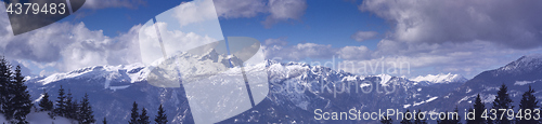 Image of High mountains under snow in the winter Panorama landscape