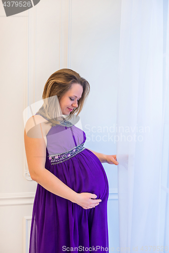 Image of Beautiful pregnant woman standing