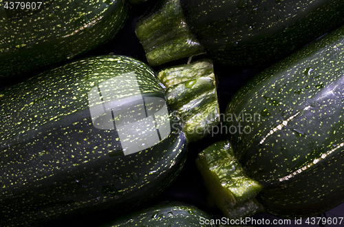 Image of Detail of zucchini (zucchetti, courgettes)