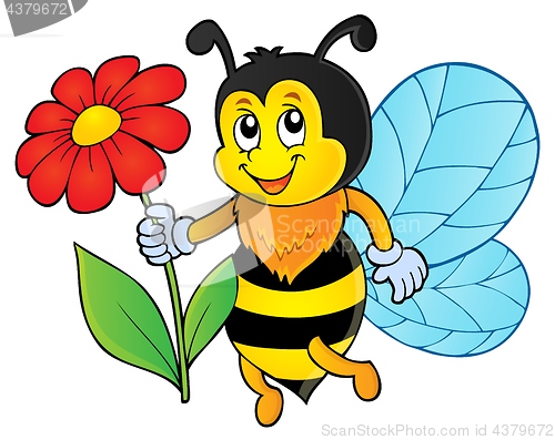 Image of Happy bee holding flower theme 1