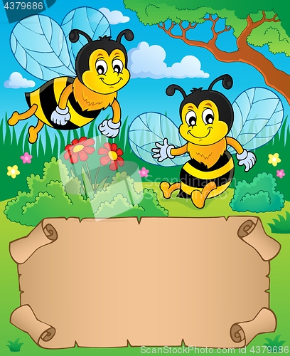 Image of Small parchment and two happy bees