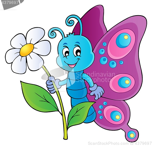 Image of Happy butterfly holding flower theme 1