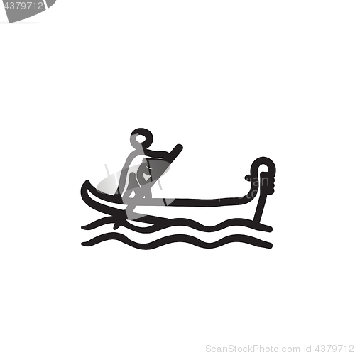 Image of Sailor rowing boat sketch icon.