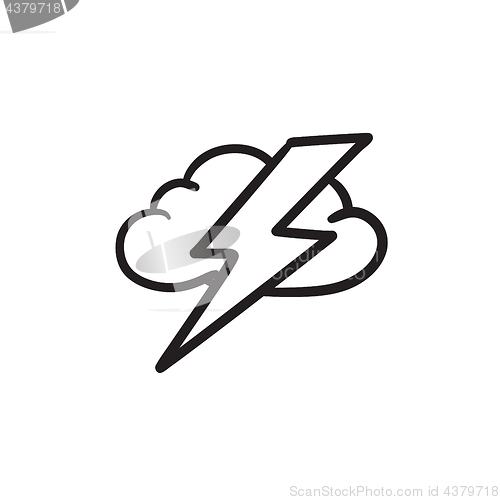 Image of Cloud and lightning bolt sketch icon.