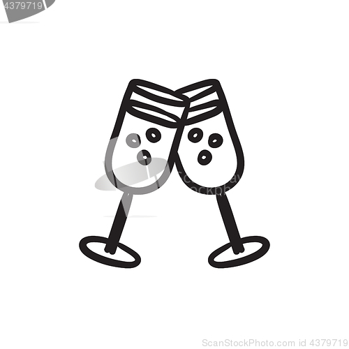 Image of Two glasses with champaign sketch icon.