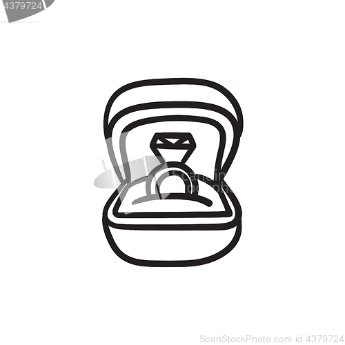 Image of Wedding ring in gift box sketch icon.