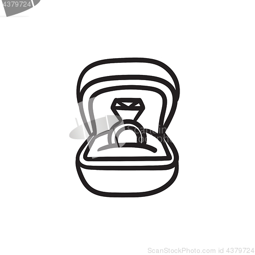 Image of Wedding ring in gift box sketch icon.