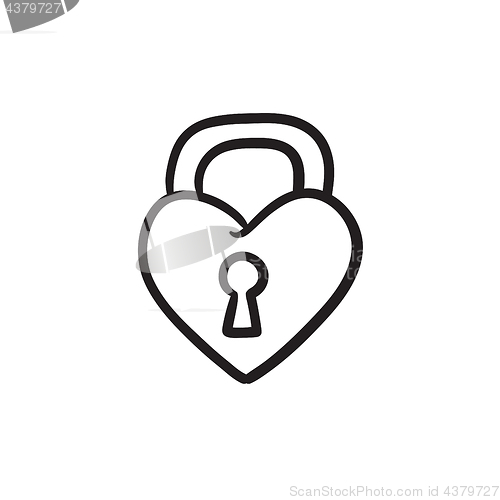 Image of Lock shaped heart sketch icon.