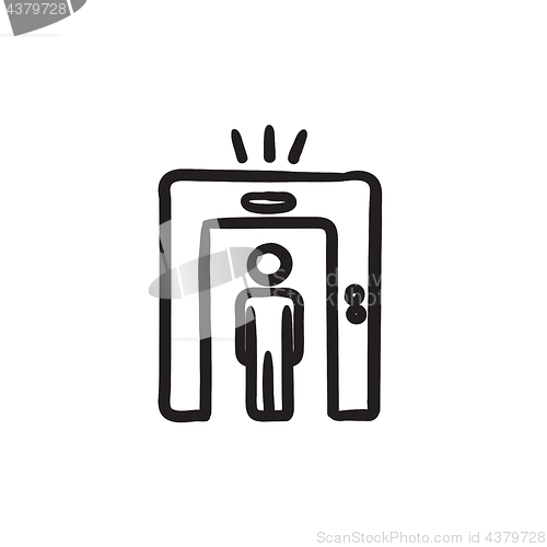 Image of Man going through metal detector gate sketch icon.