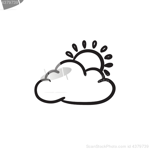 Image of Sun with cloud sketch icon.