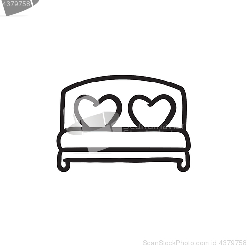 Image of Heart shaped pillows on bed sketch icon.