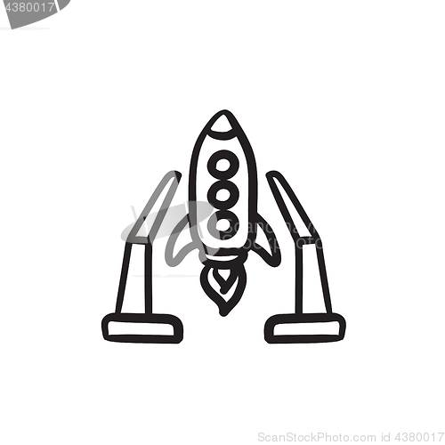 Image of Space shuttle on take-off area sketch icon.