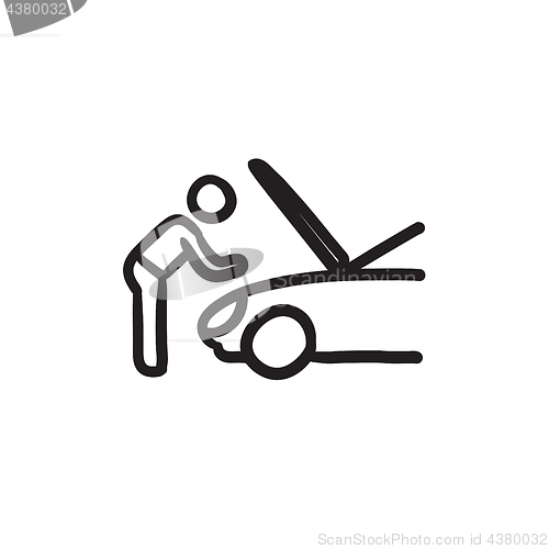 Image of Man fixing car sketch icon.