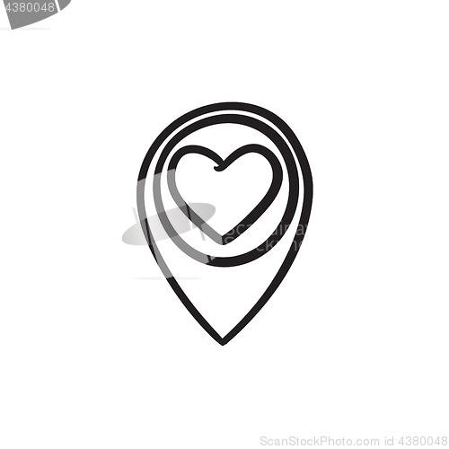 Image of Map pointer with heart sketch icon.