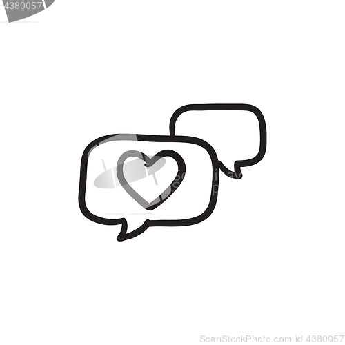 Image of Heart in speech bubble sketch icon.