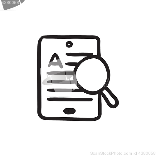 Image of Tablet and magnifying glass sketch icon.