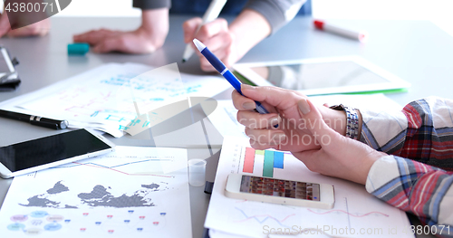 Image of office and teamwork concept - group of business people having a 