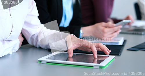 Image of office and teamwork concept - group of business people having a 